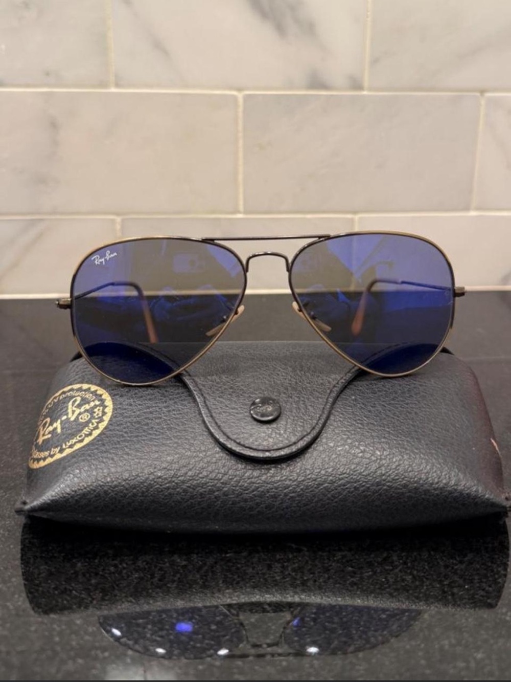 Ray-Ban Aviator Classic sunglasses with Brushed Bronze/Blue mirror flash